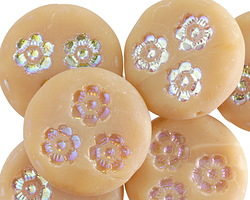 Czech Glass Matte Bisque w/ AB Flower Trio Coin Bead 21mm