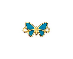 24K Gold (plated) Framed Transparent Turquoise Butterfly Focal Link 17.5x10mm