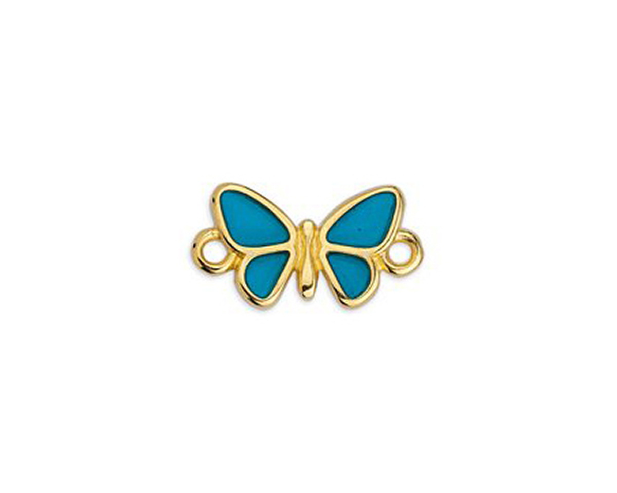 24K Gold (plated) Framed Transparent Turquoise Butterfly Focal Link 17.5x10mm