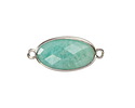 Brazilian Amazonite Faceted Puff Oval Link w/ Silver Finish Bezel 12x20mm