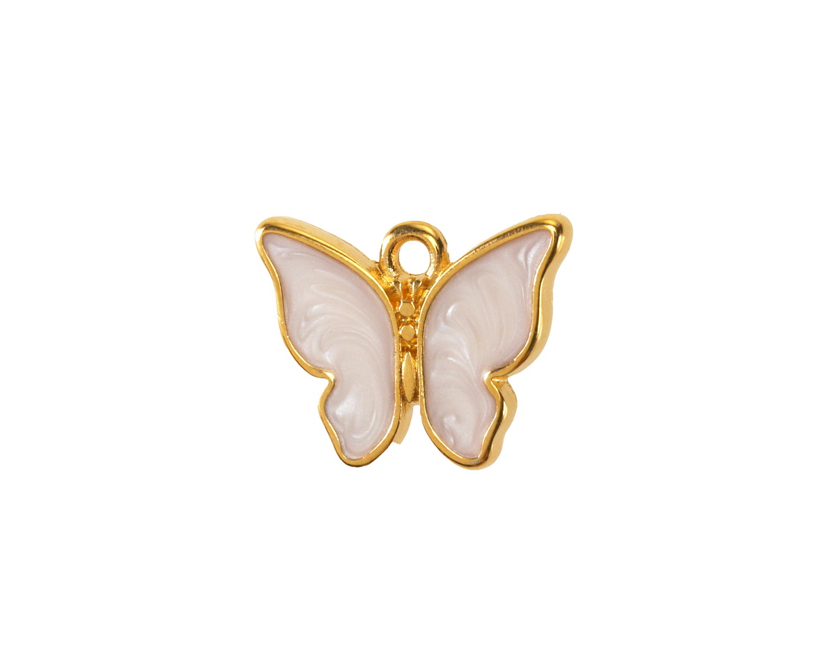 24K Gold (Plated) White Pearl Enamel Butterfly Focal 18x15mm