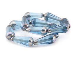 Czech Glass Aquamarine w/ Silver Faceted Teardrop 20x8mm