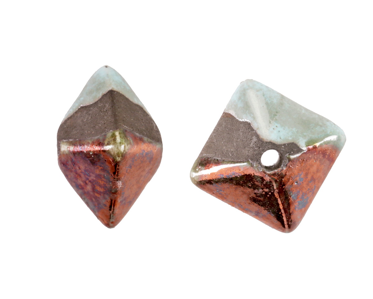 Mykonos Ceramic Raku Metallic Frosted Copper Octahedron Bead 13x15mm