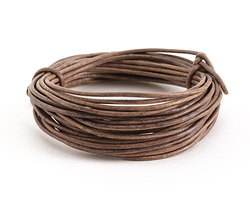 Natural Gray Round Leather Cord 2mm, 32 feet