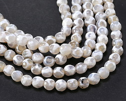Tibetan (Dzi) Agate White & Natural Reverse Patterned Faceted Round 6mm