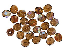 Czech Glass Smoky Topaz AB Fire Polished Round 6mm