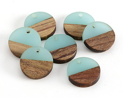 Walnut Wood & Sea Green Resin Coin Focal 15mm
