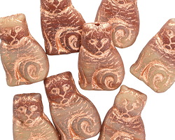 Czech Glass Vanilla Cinnamon w/ Bronze Wash Sitting Cat Bead 17x11mm