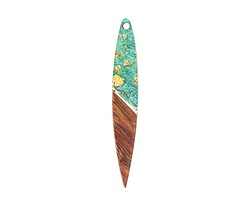 Walnut Wood & Sea Green Pearlescent in Clear w/ Gold Foil Resin Dagger Focal 7x43mm