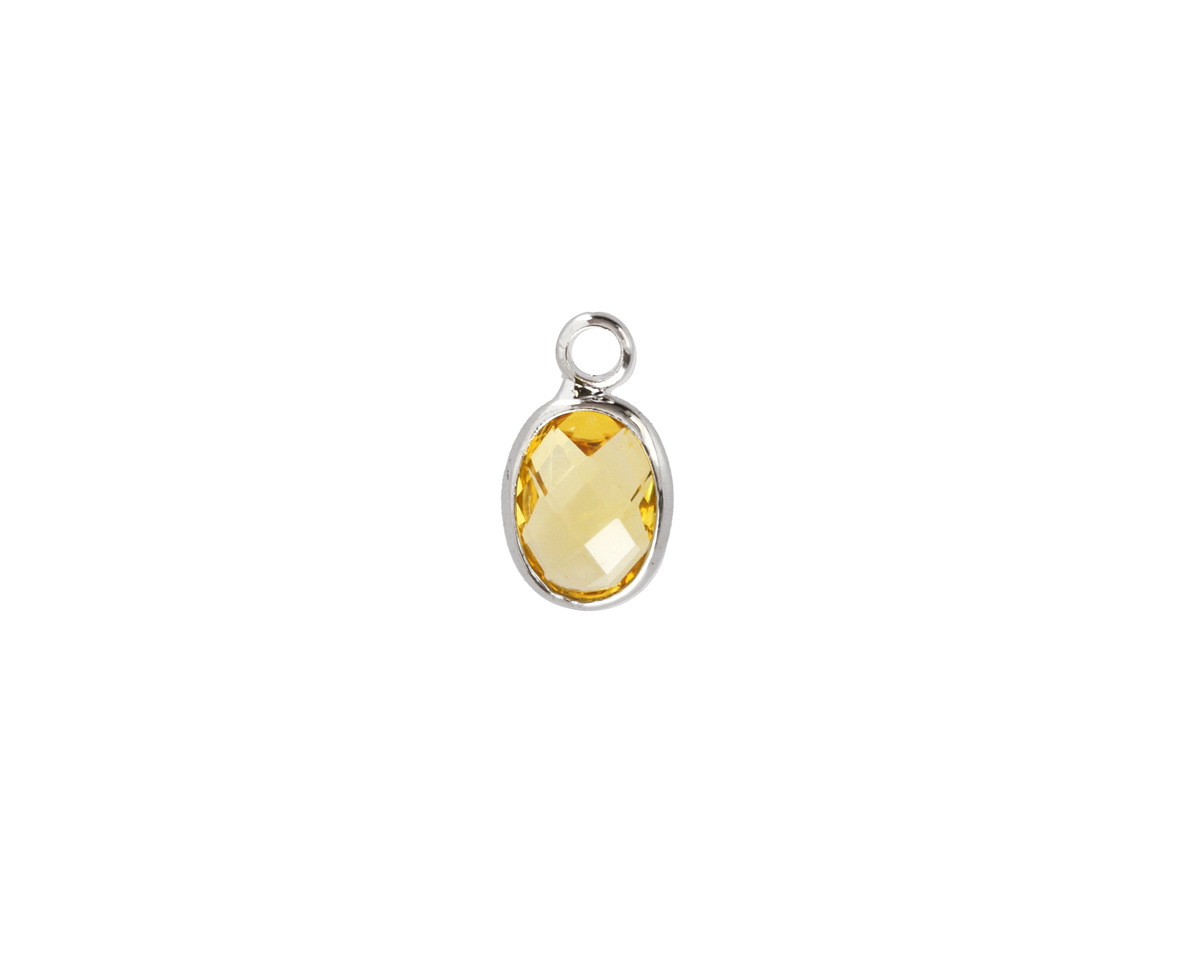 Yellow Crystal Oval Drop in Silver Finish Bezel 6x8mm