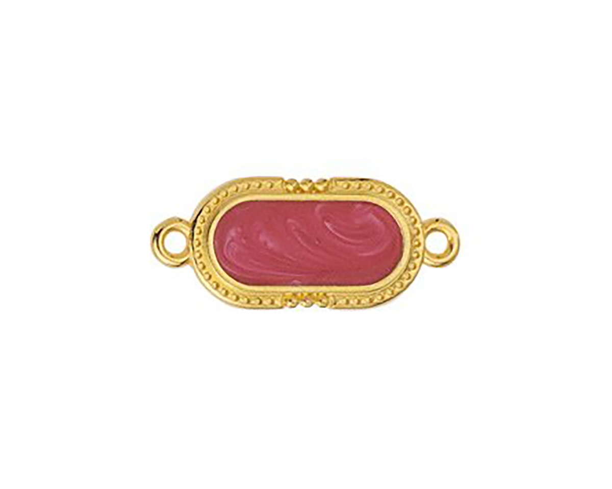 24K Gold (plated) Magenta Pearl Enamel Oval Focal Link 23x10mm