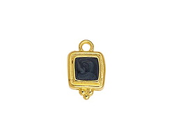 24K Gold (plated) Jet Pearl Enamel Beaded Square Focal 10x16mm