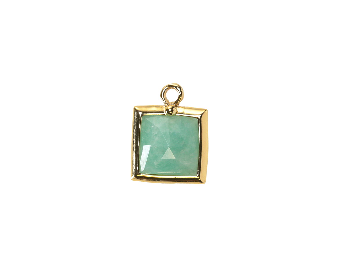 Brazil Amazonite w/ Gold Finish Faceted Square Focal 10x13mm