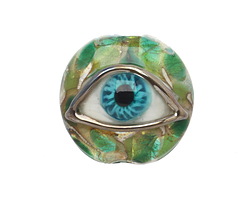 Grace Lampwork Green Eyed Lentil Focal Bead 27-28mm