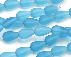 Pacific Blue Beach-Style Glass Teardrop Round 17x10mm