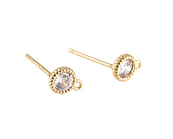 Clear CZ Gold (plated) Stainless Steel Disc w/ Loops Post Earring 5x7mm