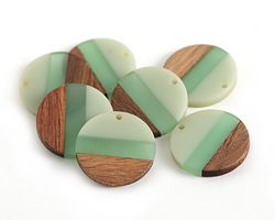 Walnut Wood & Beach Glass Resin Banded Coin Focal 28mm