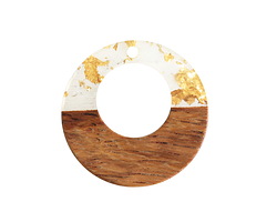 Walnut Wood & Clear w/ Gold Foil Resin Off-Center Hoop Focal 28mm