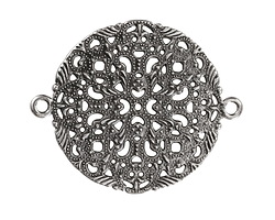 Antique Silver (plated) Delicate Filigree Disc Focal Link 50x40mm