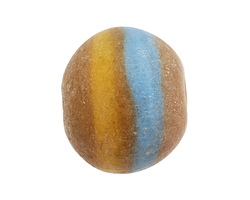 African Recycled Powder Glass Sand, Yellow, & Aqua Banded XXL Round (Krobo) 23-27x29-30mm