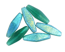 Czech Glass Matte Textured Emerald AB Rhombus 20x8mm