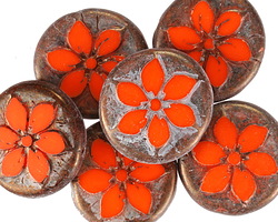 Czech Glass Bronzed Hyacinth Clematis Coin Bead 18mm