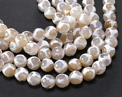 Tibetan (Dzi) Agate White & Natural Reverse Patterned Faceted Round 10mm