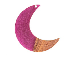 Walnut Wood & Orchid Pearlescent Resin Crescent Moon Focal 38x30mm