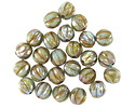 Czech Glass Tea Green Picasso AB w/ Gold Wash Faceted Melon Round 6mm