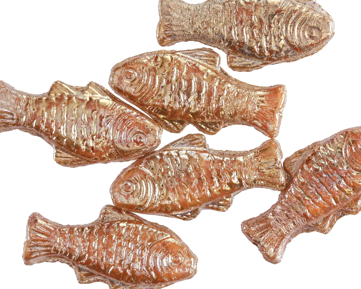 Czech Glass Peach Silk w/ Rembrandt Finish Trout Fish Bead 24x10mm