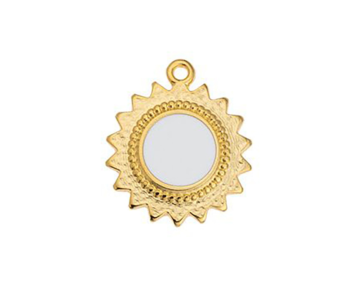 24K Gold (plated) White Enamel Sun Focal 18x21mm
