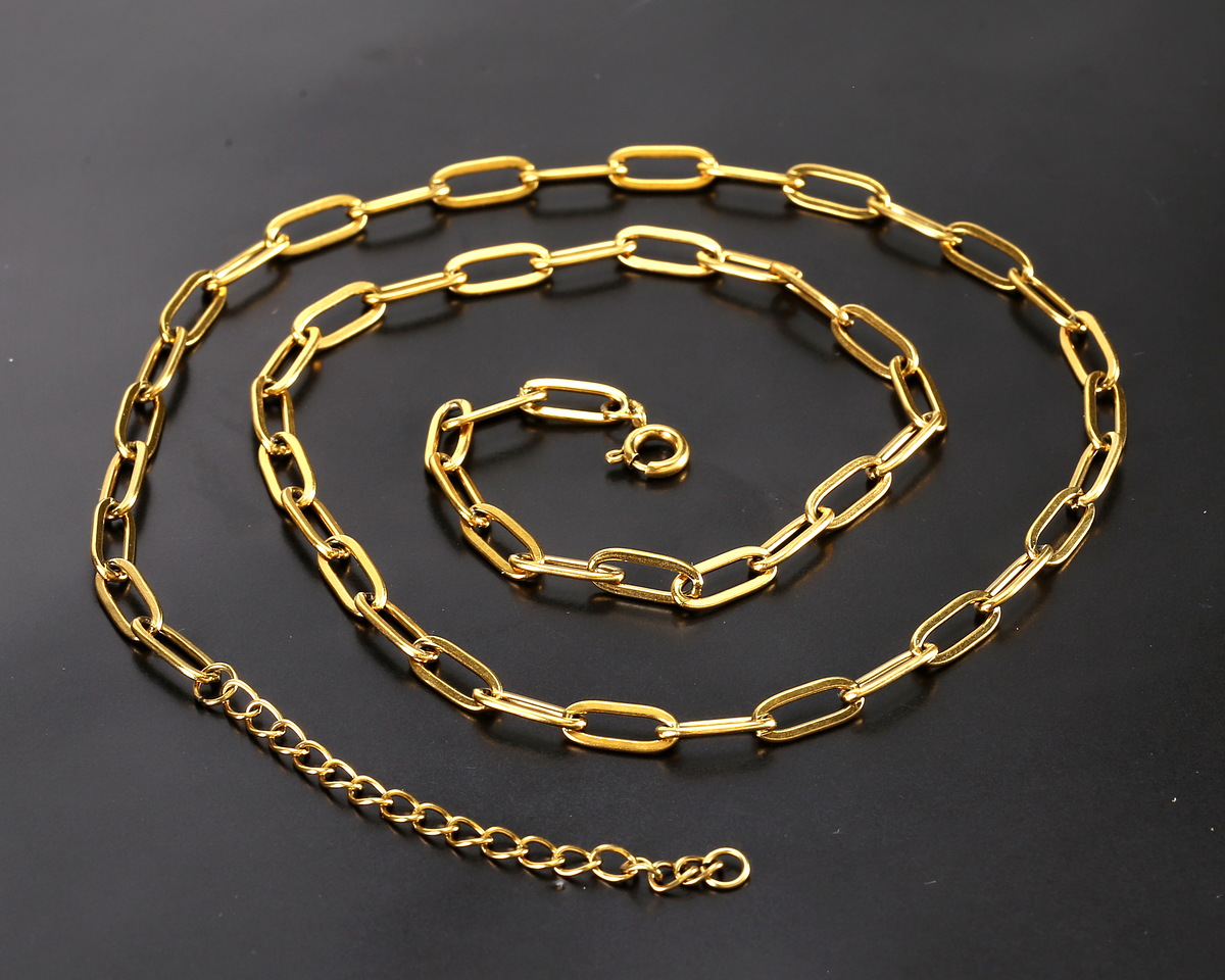 Waterproof 18K Gold PVD Plated Stainless Steel Paperclip Chain, 18" Finished w/ 2" extender, 11x4mm links