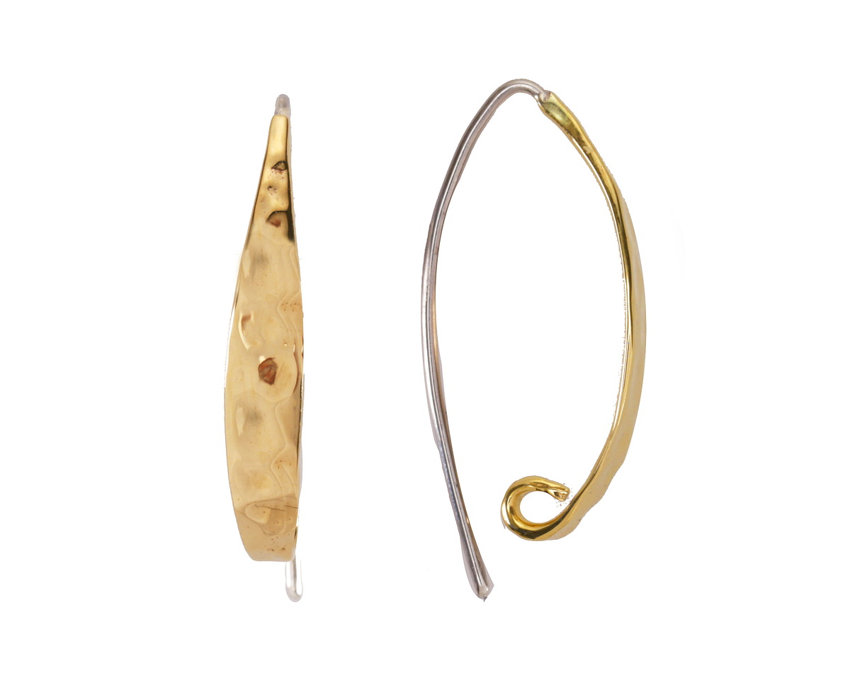 Nina Designs Sterling Silver w/ Bronze Long Hammered Marquis Hook Earrings 14x27mm