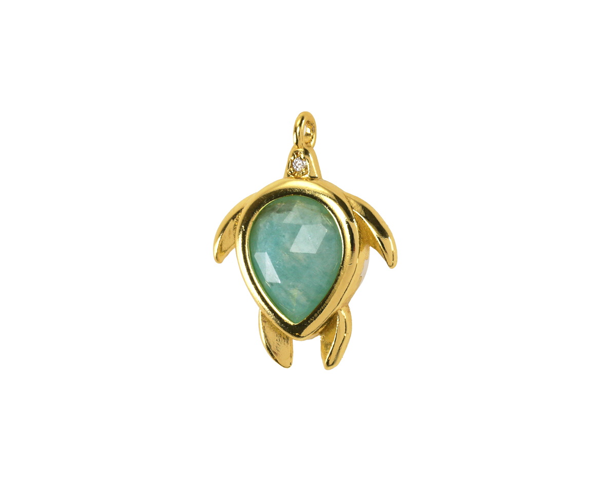 Brazil Amazonite w/ Gold Finish Sea Turtle Focal 15x19mm