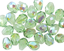 Czech Glass Peridot AB Faceted Teardrop 9x7mm
