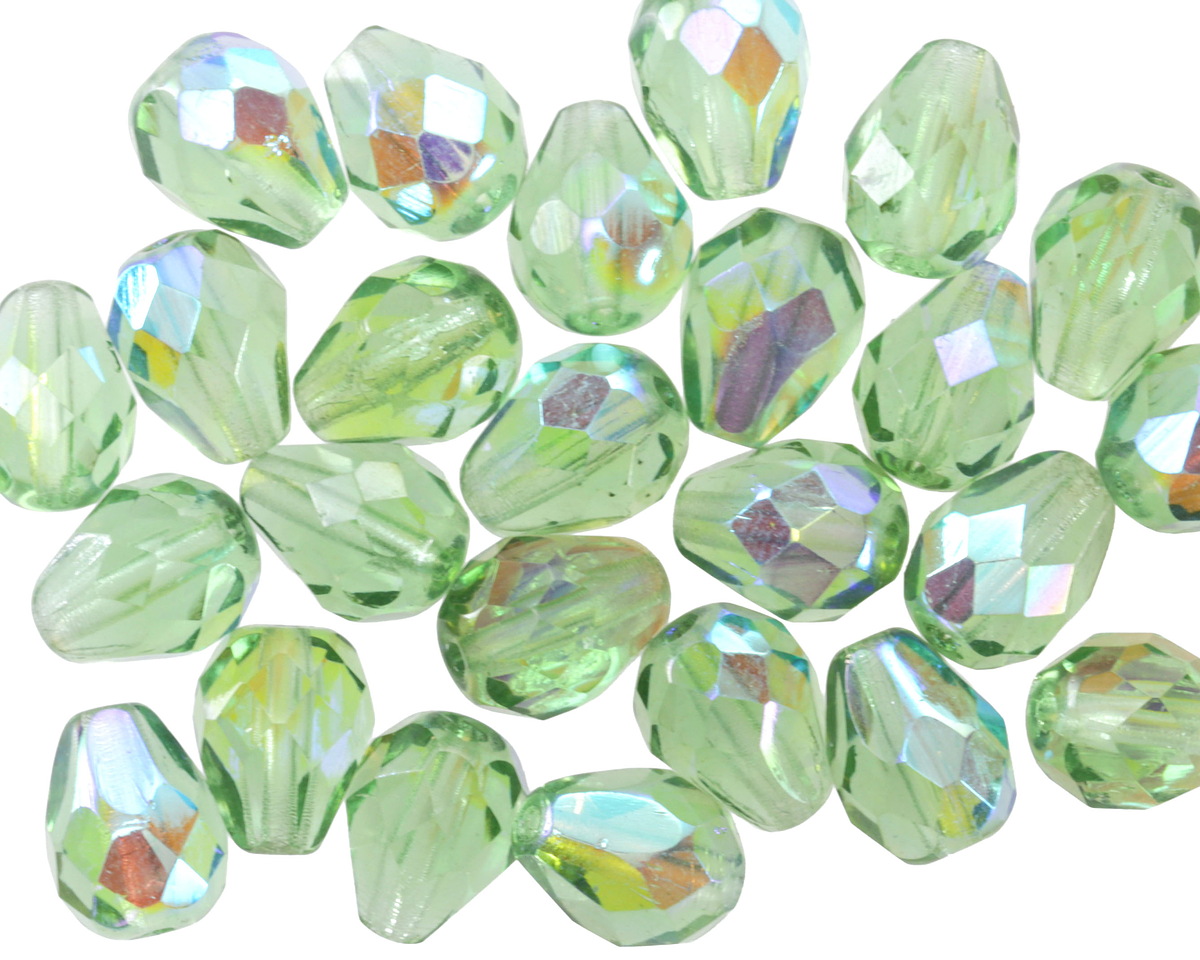 Czech Glass Peridot AB Faceted Teardrop 9x7mm