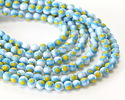 Millefiori Glass White w/ Turquoise & Yellow Flower Round 6mm