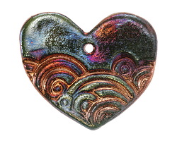 Xaz Raku Flash Swirling Clouds Heart Focal 42-43x36-38mm
