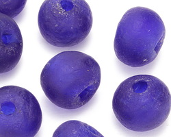 African Recycled Glass Cobalt Tumbled Rondelle 16-23x22-28mm