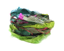 Green 100% Silk Sari Windswept Ribbon