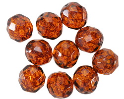 Czech Glass Amber Picasso Fire Polished Round 10mm