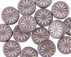 Czech Glass Moon Mist w/ Platinum Daisy Coin 12mm