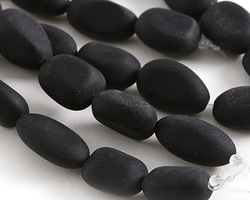 Jet Beach-Style Glass Oval Nugget 17-22x13-14mm
