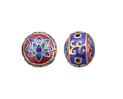 Cloisonné Blue, Aqua & Berry w/ Gold Finish Lotus Rondelle 13x11mm