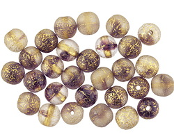 Czech Glass Grape Fizz w/ Gold Textured Round Druk 6mm