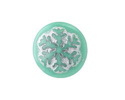 Czech Glass Green Turquoise w/ Silver Snowflake Coin Cabochon 21mm