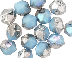 Czech Glass Alice Blue AB w/ Silver English Cut Bead 8x10mm