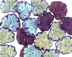 Czech Glass Matte Amethyst AB w/ Purple Maple Leaf 11x13mm
