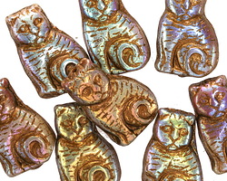 Czech Glass Bronze AB Sitting Cat Bead 17x11mm