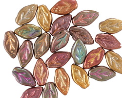 Czech Glass Autumn Metallics Leaf Drop 6x10mm